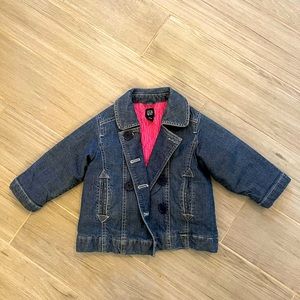 Gap size 2T jean jacket with pink and magenta quilted lining